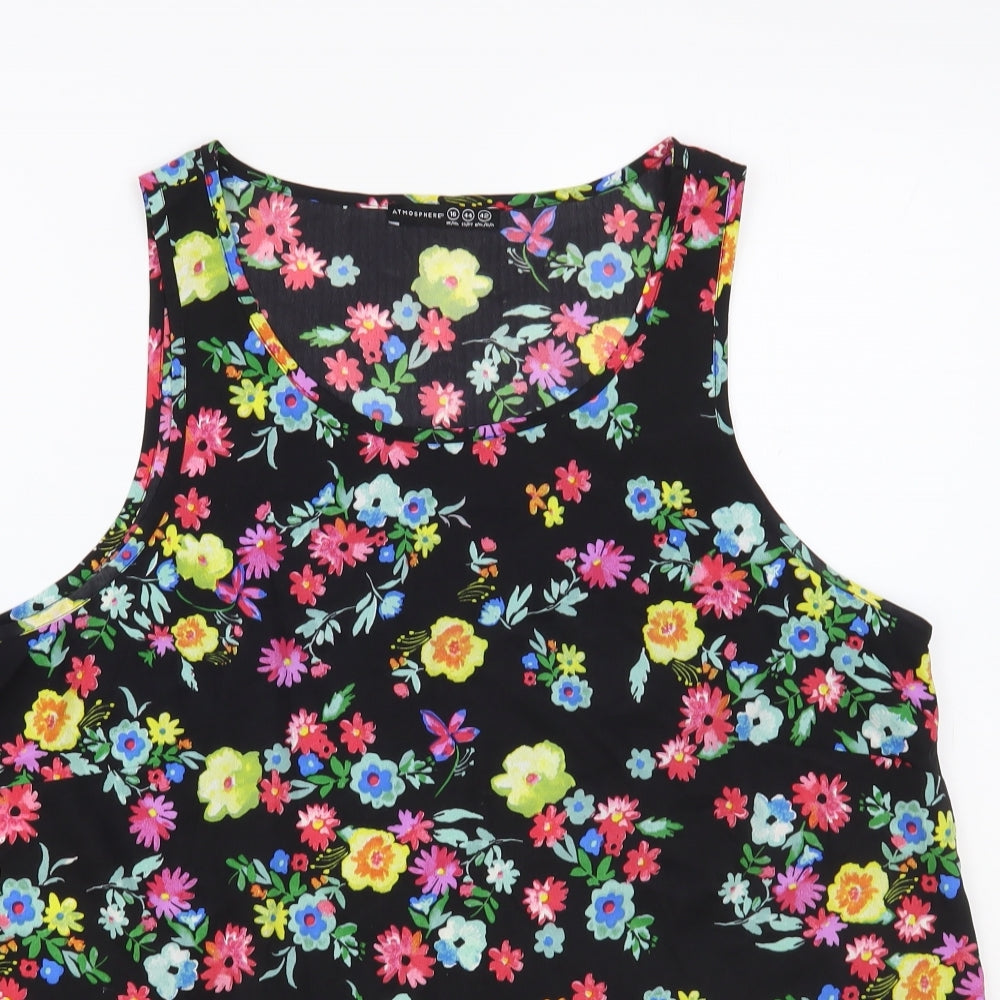 Atmosphere Womens Black Floral Polyester Basic Tank Size 16 Scoop Neck