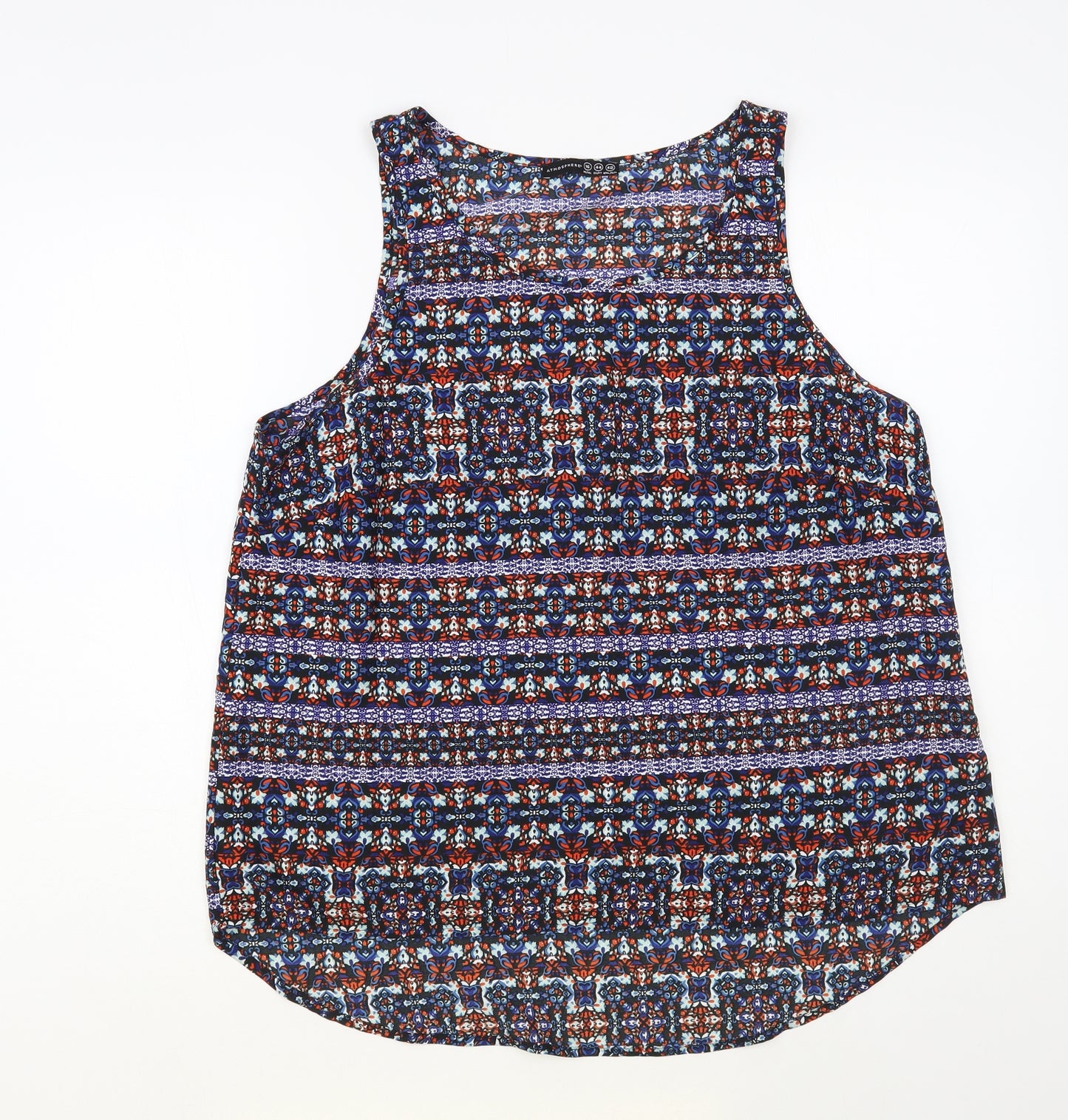 Atmosphere Womens Blue Geometric Polyester Basic Tank Size 16 Scoop Neck