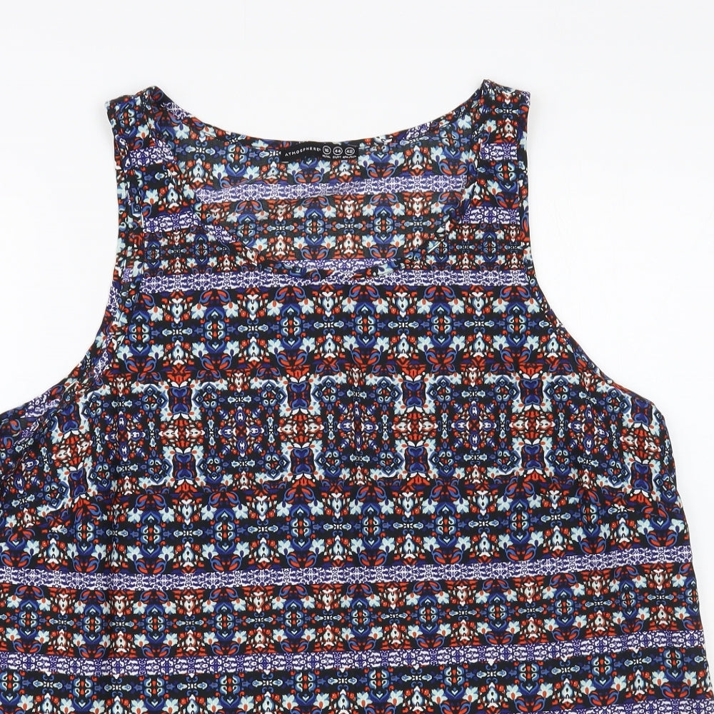 Atmosphere Womens Blue Geometric Polyester Basic Tank Size 16 Scoop Neck