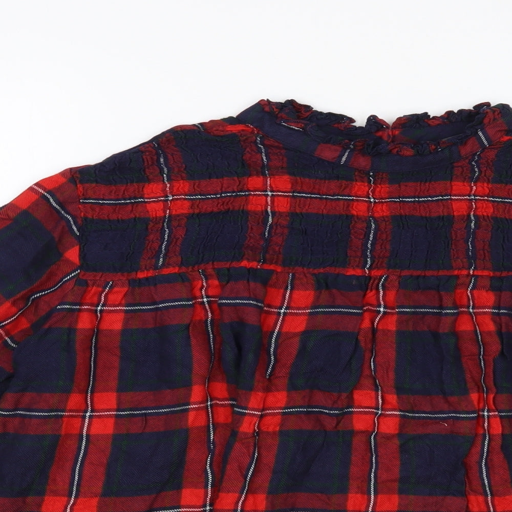Primark Womens Red Plaid Viscose Basic Blouse Size 16 Mock Neck - Tie Sleeve Detail