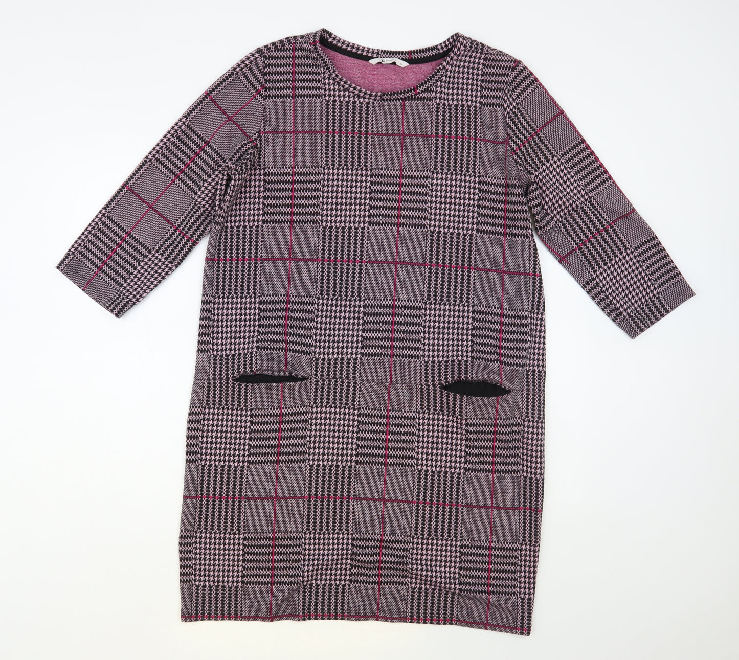 TU Womens Purple Plaid Polyester Shift Size 14 Round Neck Pullover