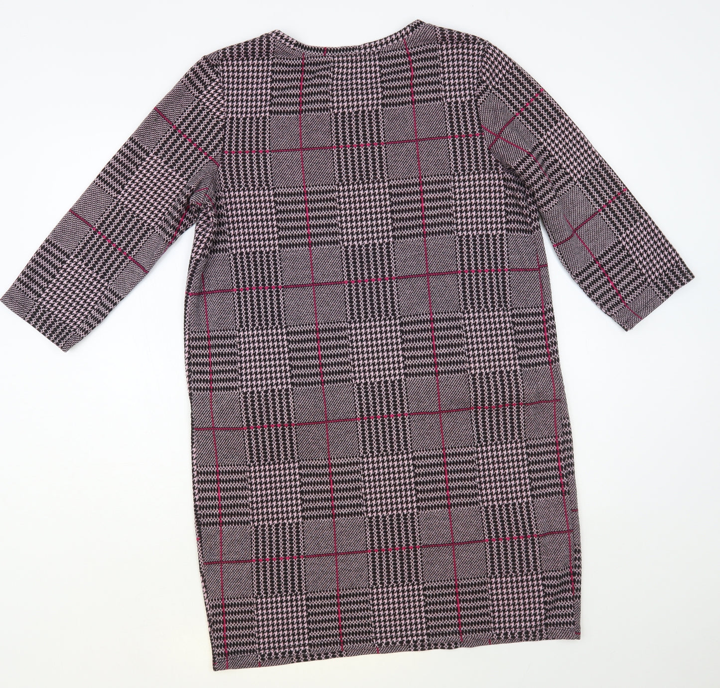 TU Womens Purple Plaid Polyester Shift Size 14 Round Neck Pullover