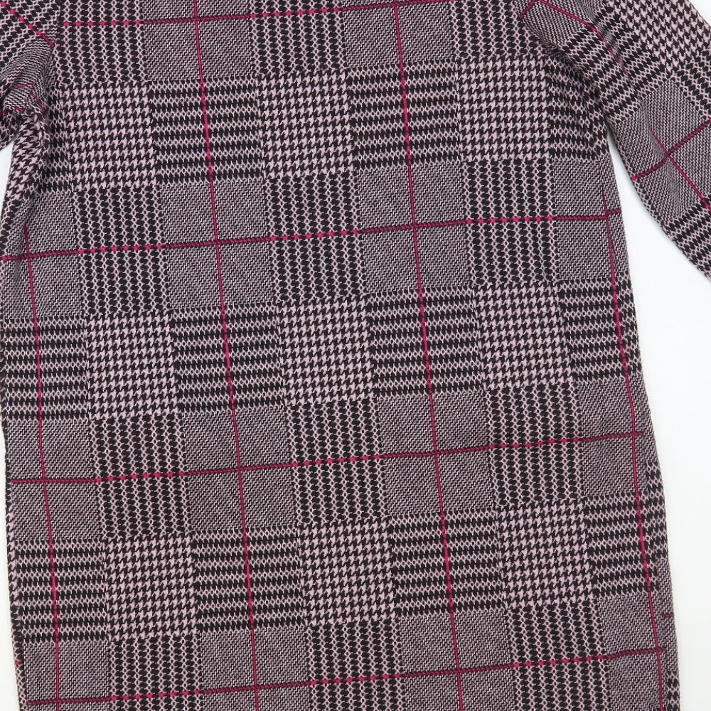 TU Womens Purple Plaid Polyester Shift Size 14 Round Neck Pullover