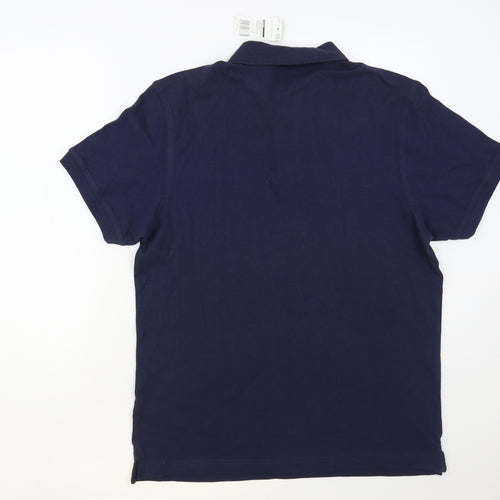F&F Mens Blue Cotton Polo Size M Collared Button