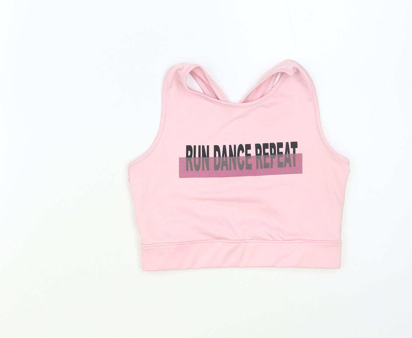 NEXT Girls Pink Polyester Cropped Tank Size 11-12 Years Round Neck Pullover - Run Dance Repeat