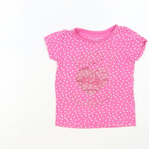 Primark Girls Pink Geometric Cotton Pullover T-Shirt Size 3-4 Years Crew Neck Pullover - Daddy's Little Sweetheart