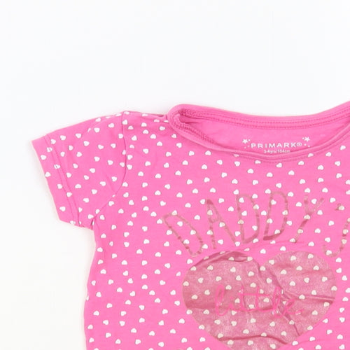 Primark Girls Pink Geometric Cotton Pullover T-Shirt Size 3-4 Years Crew Neck Pullover - Daddy's Little Sweetheart