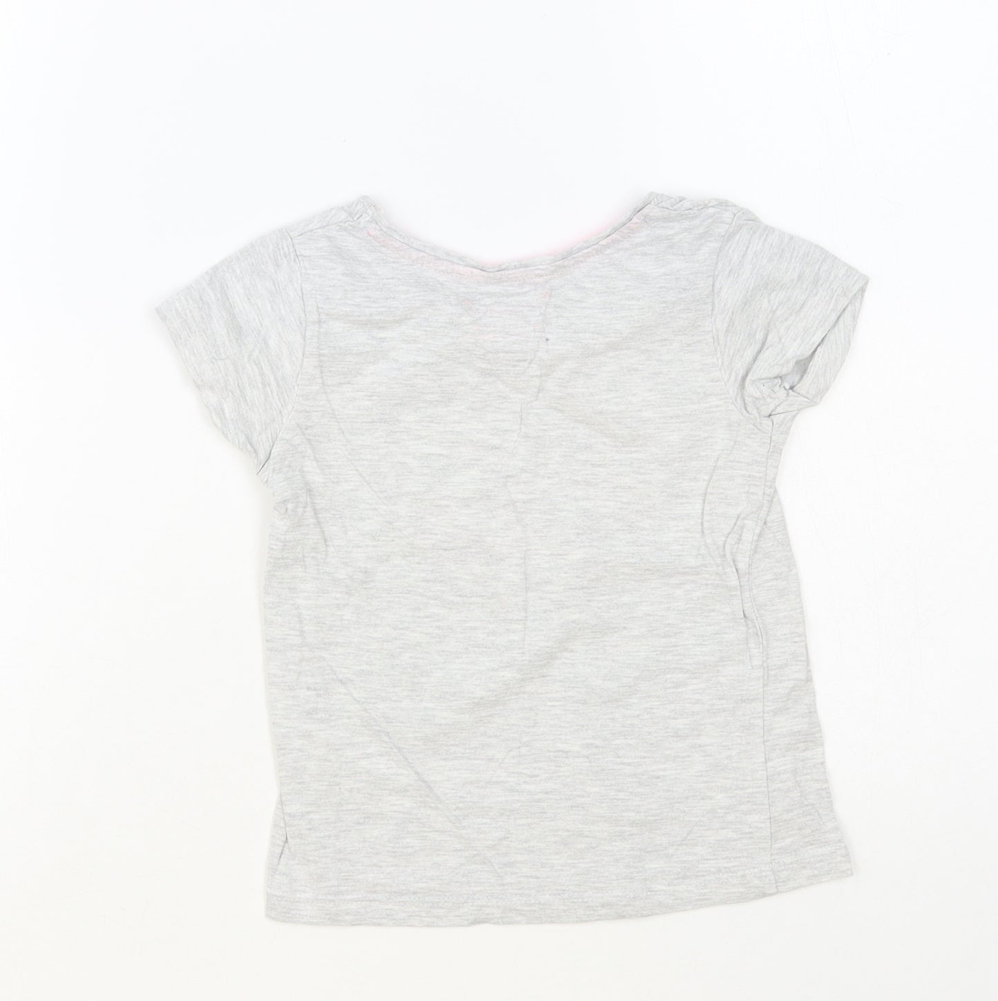 Primark Girls Grey Cotton Pullover T-Shirt Size 4-5 Years Crew Neck Pullover - Unicorn & Flamingo