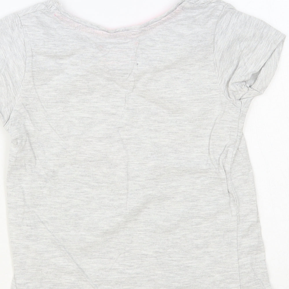 Primark Girls Grey Cotton Pullover T-Shirt Size 4-5 Years Crew Neck Pullover - Unicorn & Flamingo