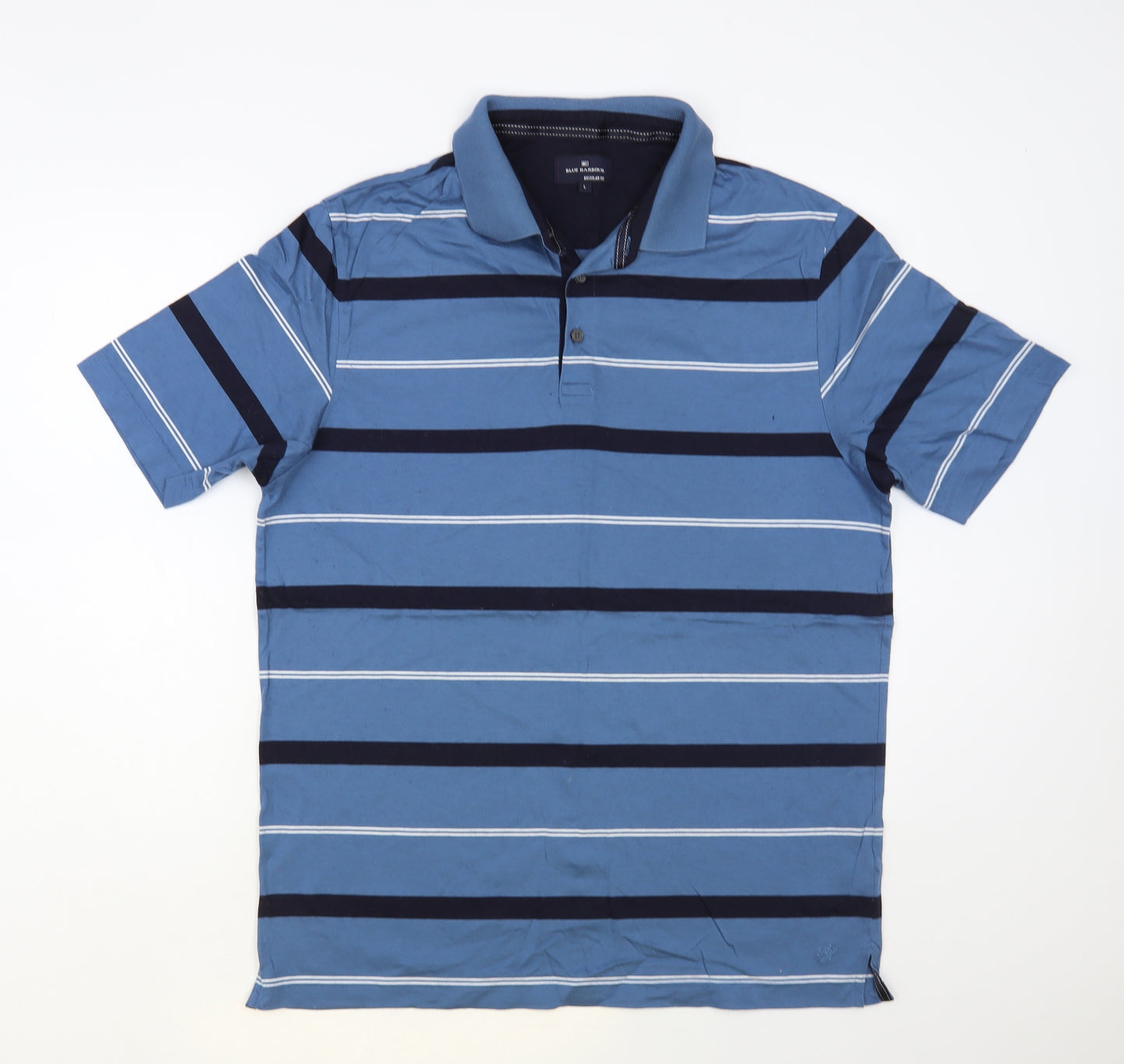 Blue Harbour Mens Blue Striped Cotton Polo Size L Collared Button