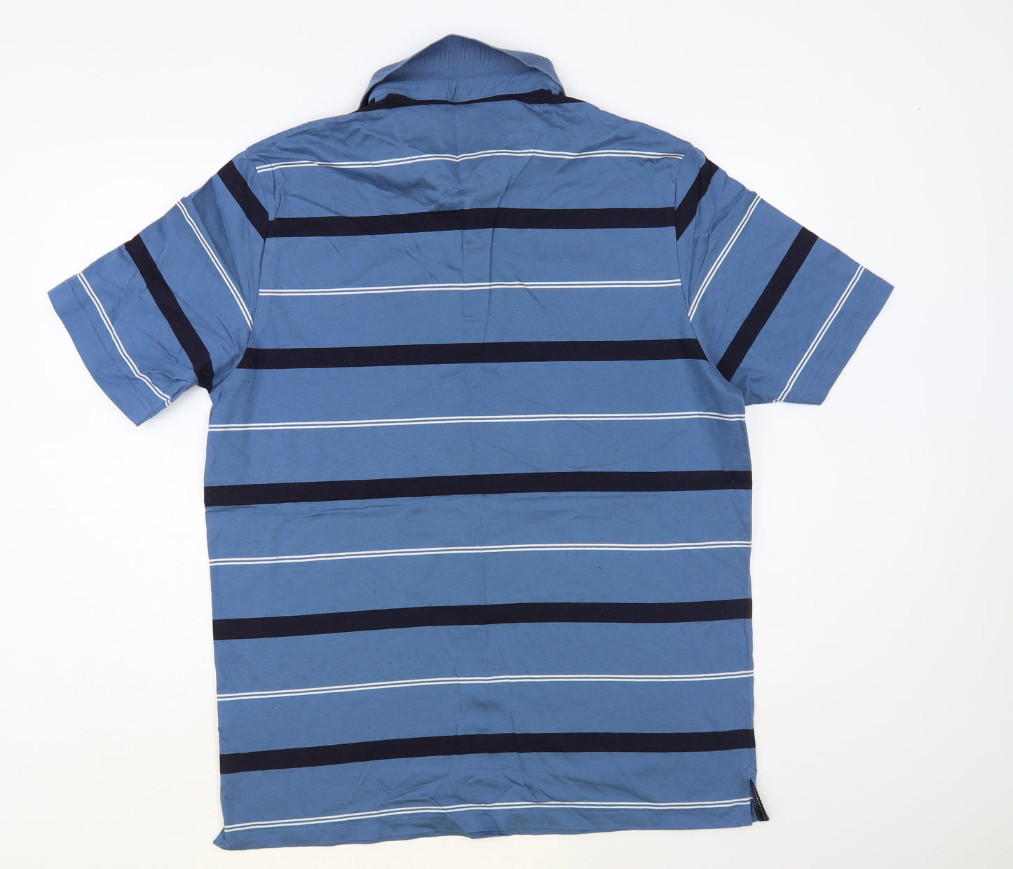 Blue Harbour Mens Blue Striped Cotton Polo Size L Collared Button