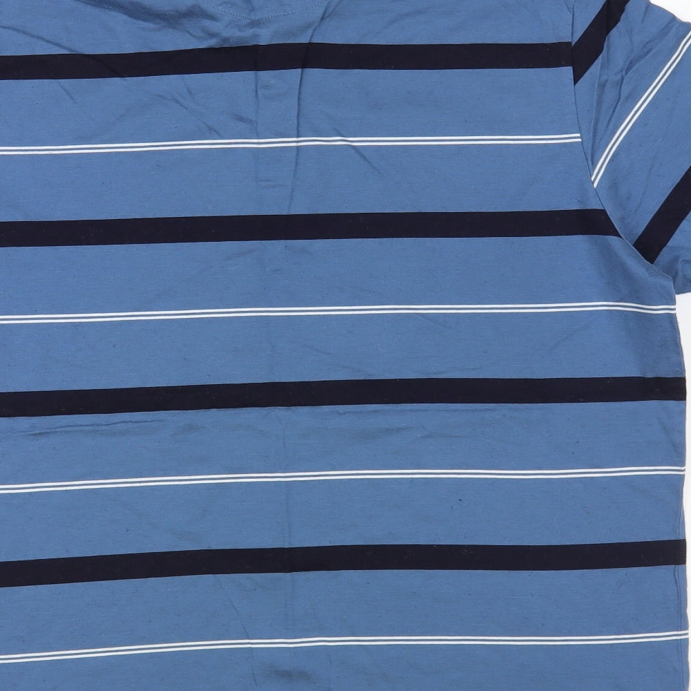 Blue Harbour Mens Blue Striped Cotton Polo Size L Collared Button