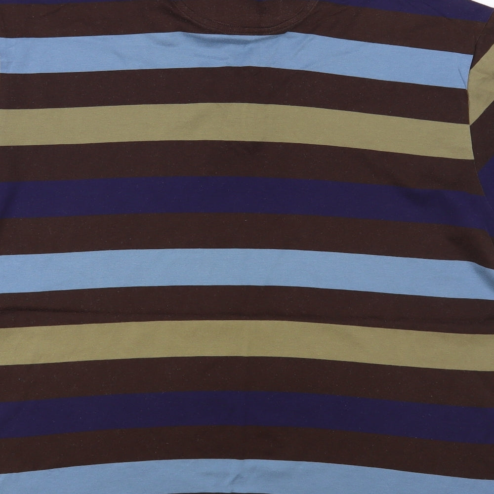 Marks and Spencer Mens Multicoloured Striped Cotton Polo Size L Collared Button