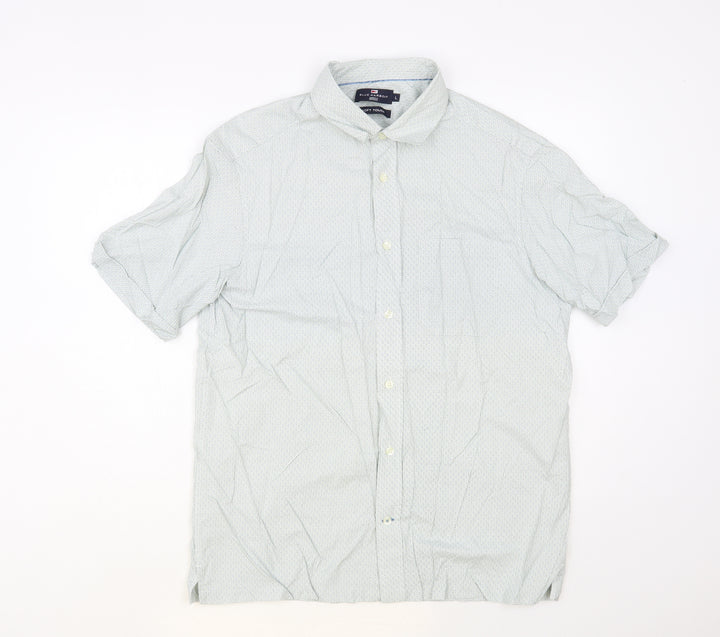 Blue Harbour Mens Green Geometric Modal Button-Up Size L Collared Button