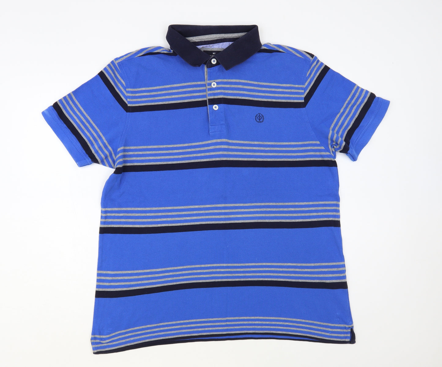Blue Harbour Mens Blue Striped Cotton Polo Size L Collared Button