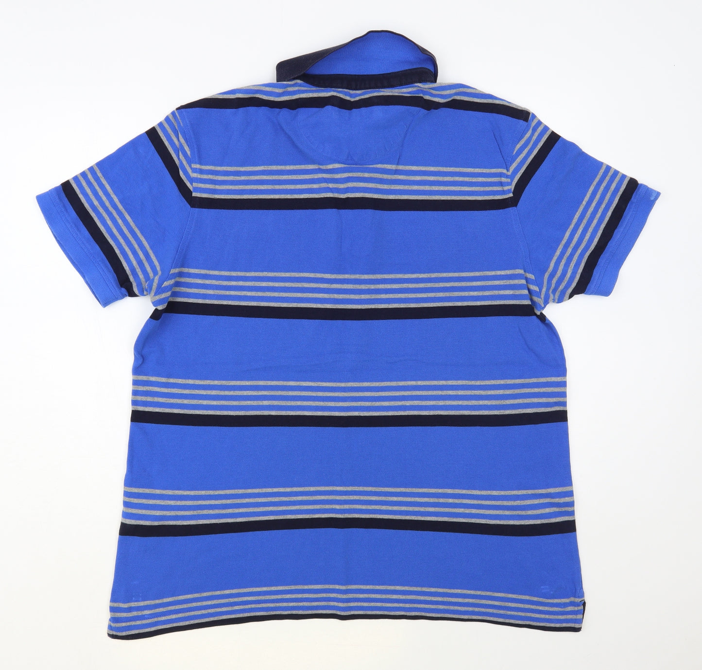 Blue Harbour Mens Blue Striped Cotton Polo Size L Collared Button