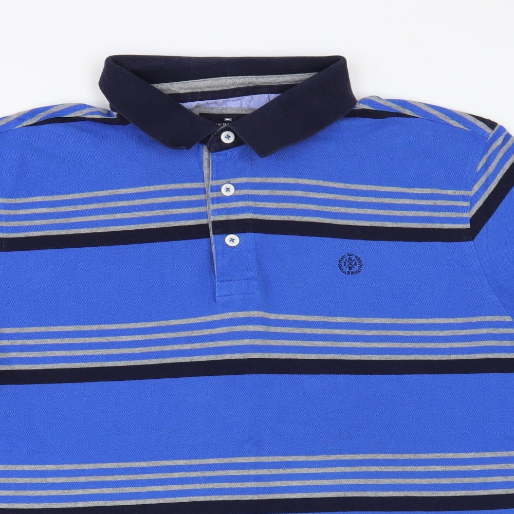 Blue Harbour Mens Blue Striped Cotton Polo Size L Collared Button