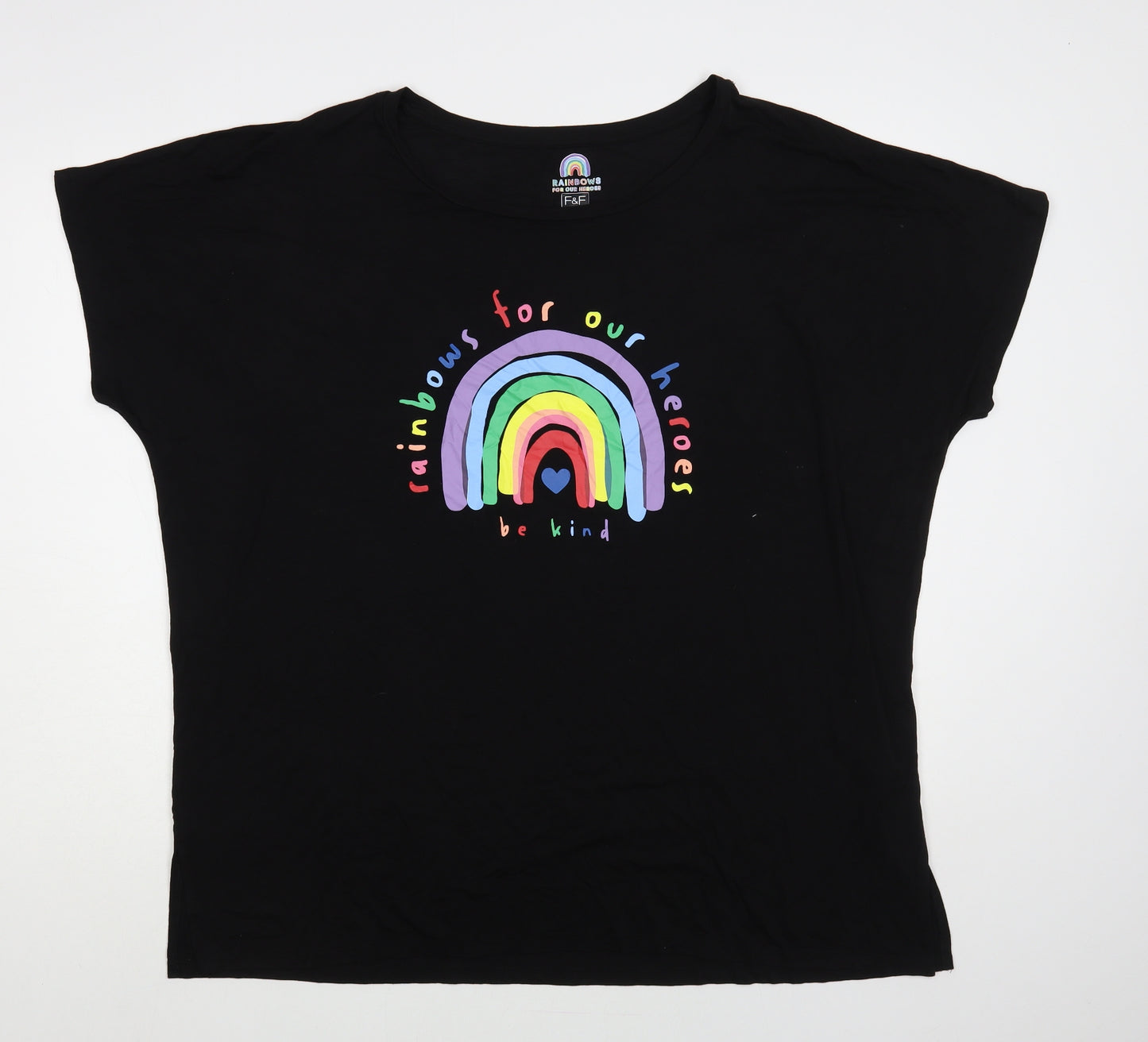 F&F Womens Black Viscose Basic T-Shirt Size 22 Boat Neck - Rainbow