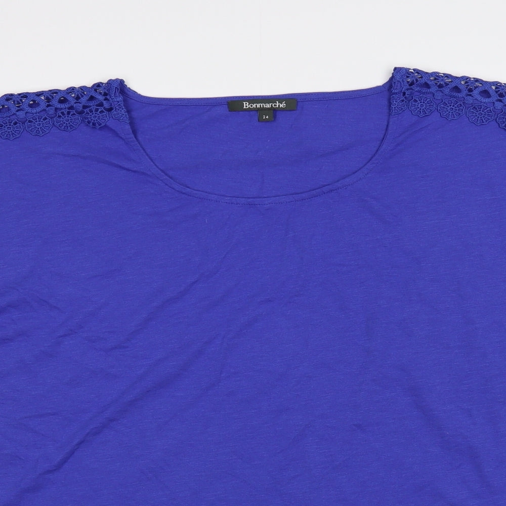 Bonmarché Womens Blue Polyester Basic T-Shirt Size 24 Scoop Neck - Lace Detail