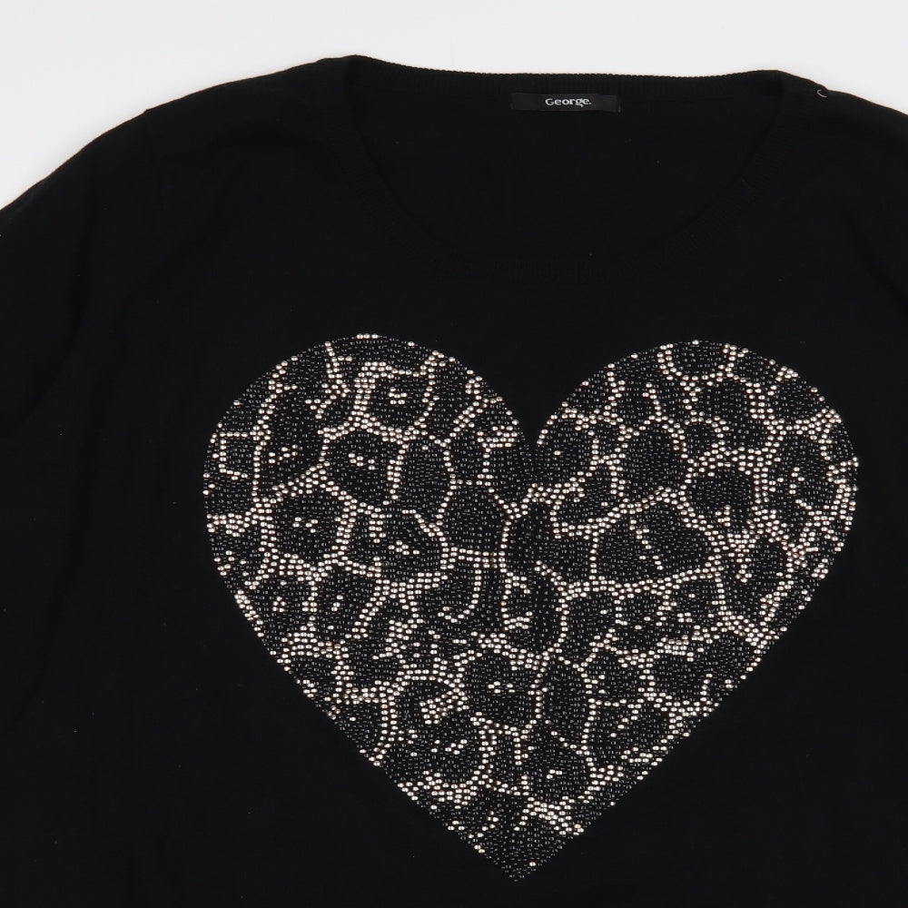 George Womens Black Round Neck Cotton Pullover Jumper Size 22 - Heart