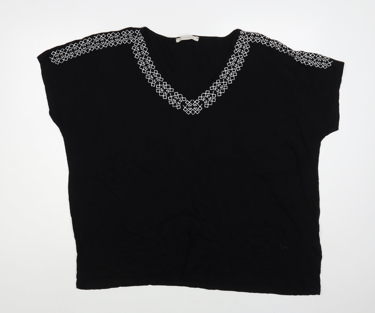George Womens Black Geometric Viscose Basic T-Shirt Size 22 V-Neck
