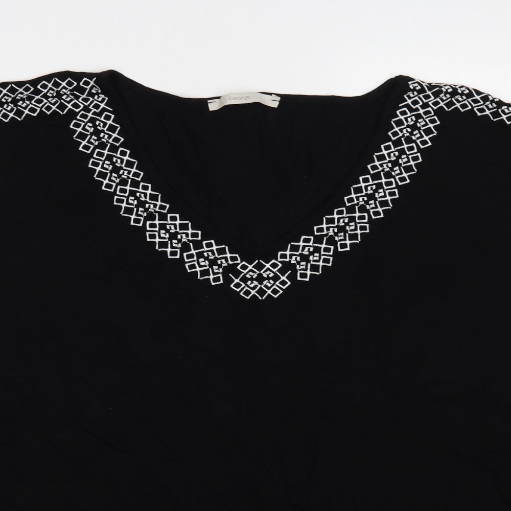George Womens Black Geometric Viscose Basic T-Shirt Size 22 V-Neck