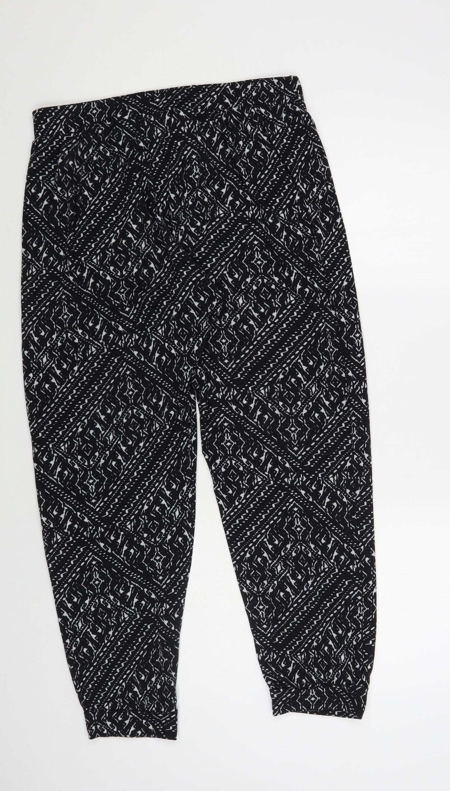 Atmosphere Womens Black Geometric Polyester Trousers Size 16 L27 in Regular Drawstring