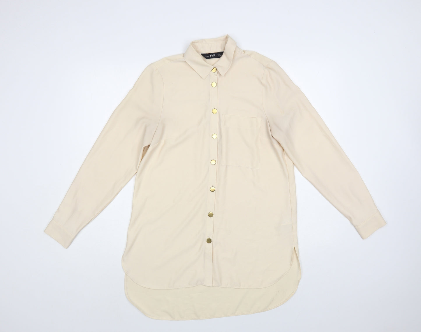 F&F Womens Pink Polyester Basic Button-Up Size 6 Collared