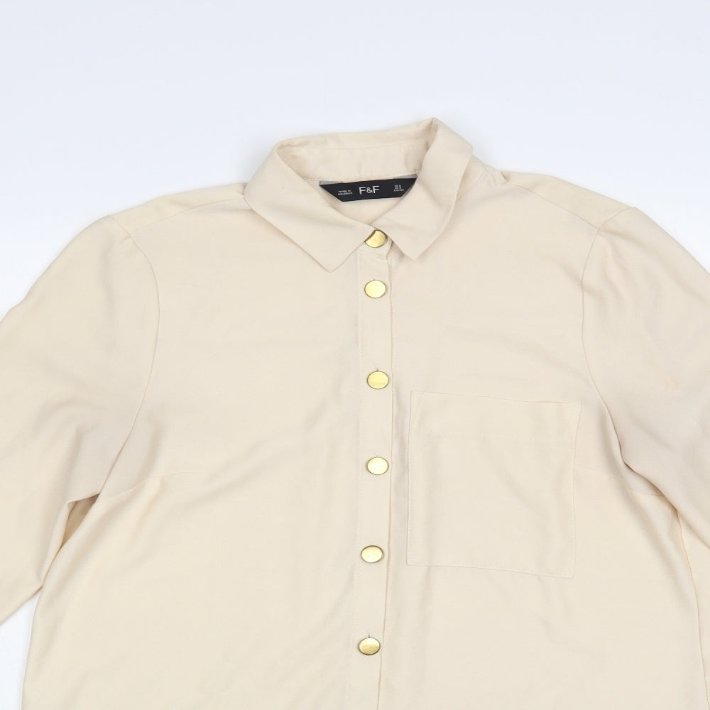 F&F Womens Pink Polyester Basic Button-Up Size 6 Collared