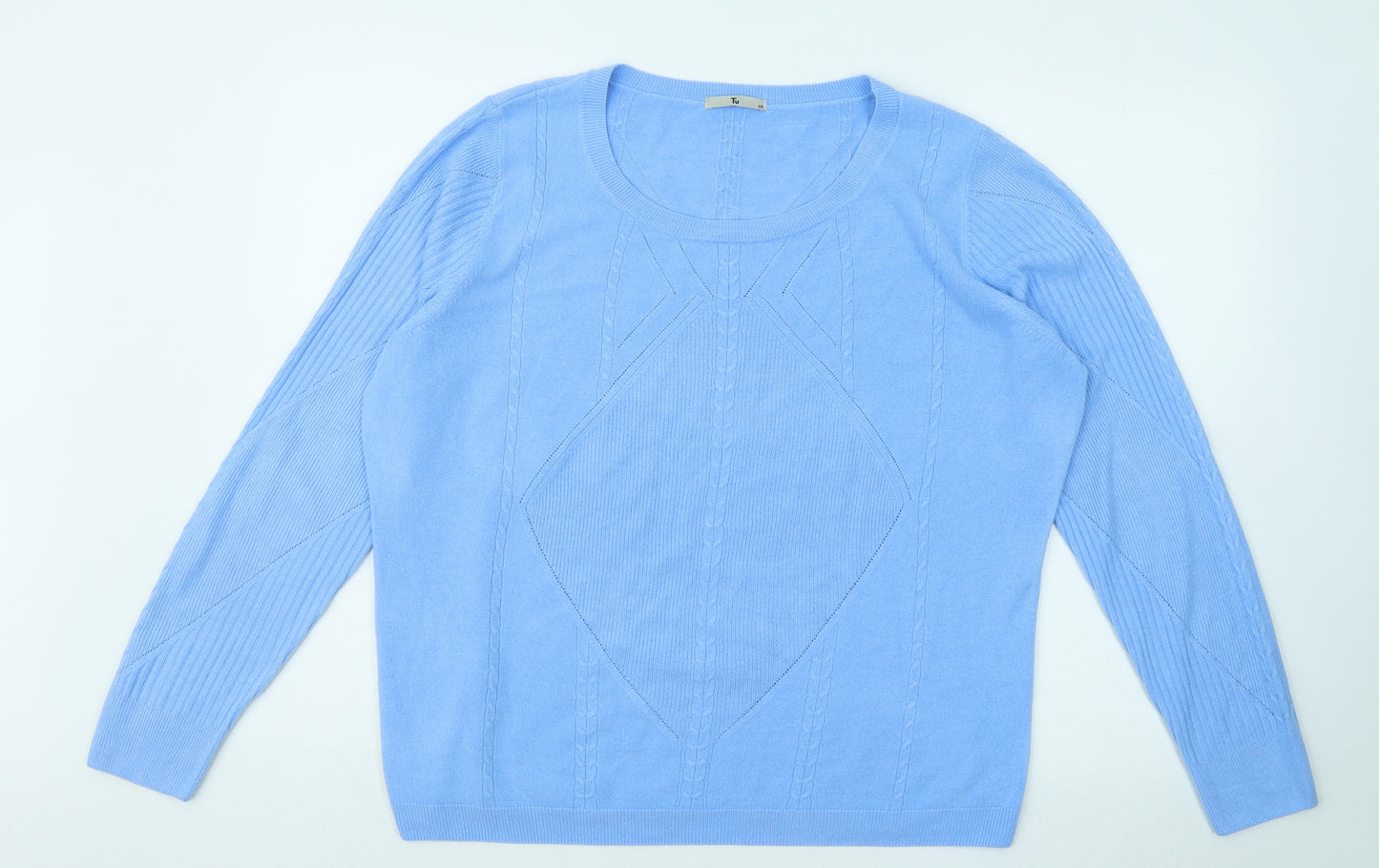TU Womens Blue Round Neck Geometric Acrylic Pullover Jumper Size 20