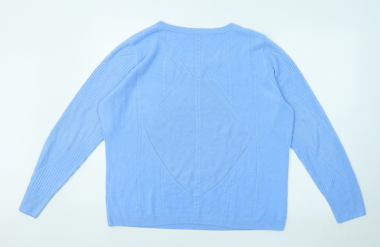 TU Womens Blue Round Neck Geometric Acrylic Pullover Jumper Size 20