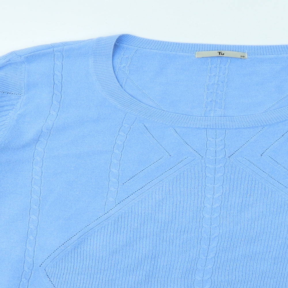 TU Womens Blue Round Neck Geometric Acrylic Pullover Jumper Size 20