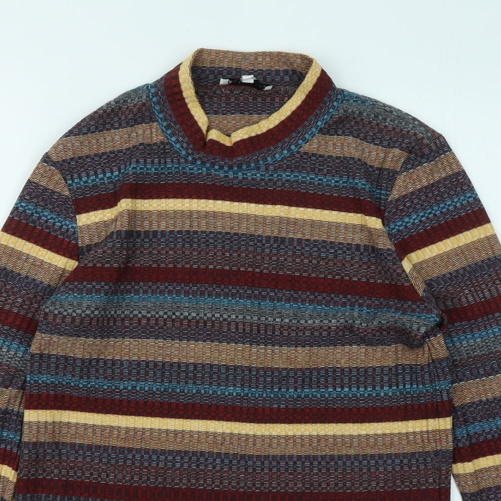 Warehouse Womens Multicoloured Mock Neck Striped Polyester Pullover Jumper Size 12
