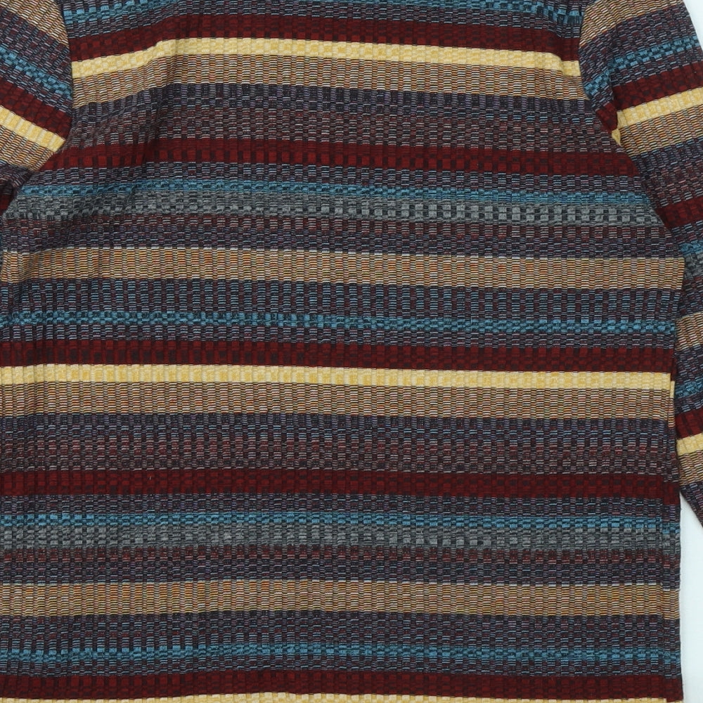 Warehouse Womens Multicoloured Mock Neck Striped Polyester Pullover Jumper Size 12