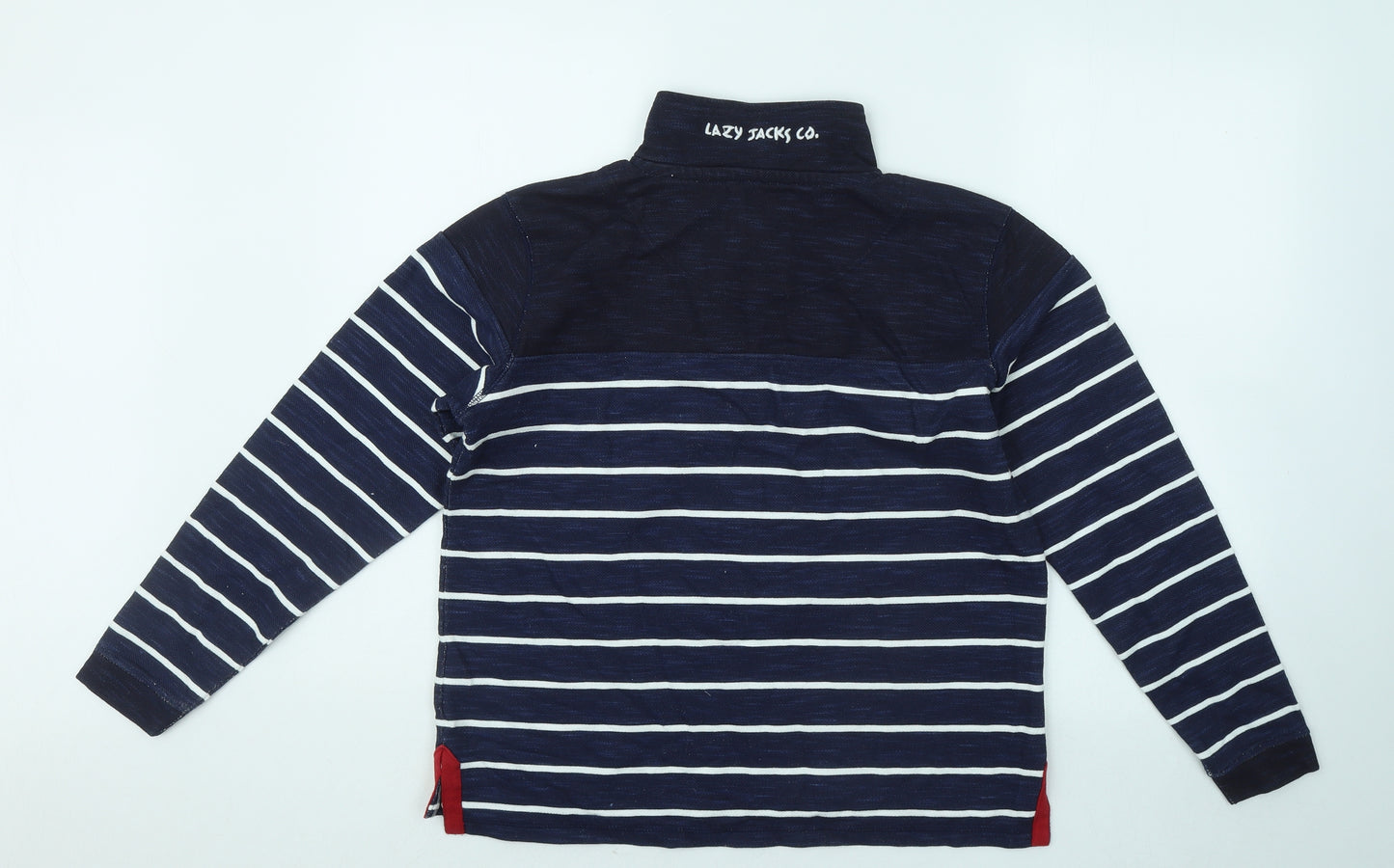 Lazy Jacks Womens Blue Mock Neck Striped Cotton Pullover Jumper Size 12