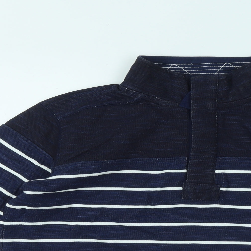 Lazy Jacks Womens Blue Mock Neck Striped Cotton Pullover Jumper Size 12