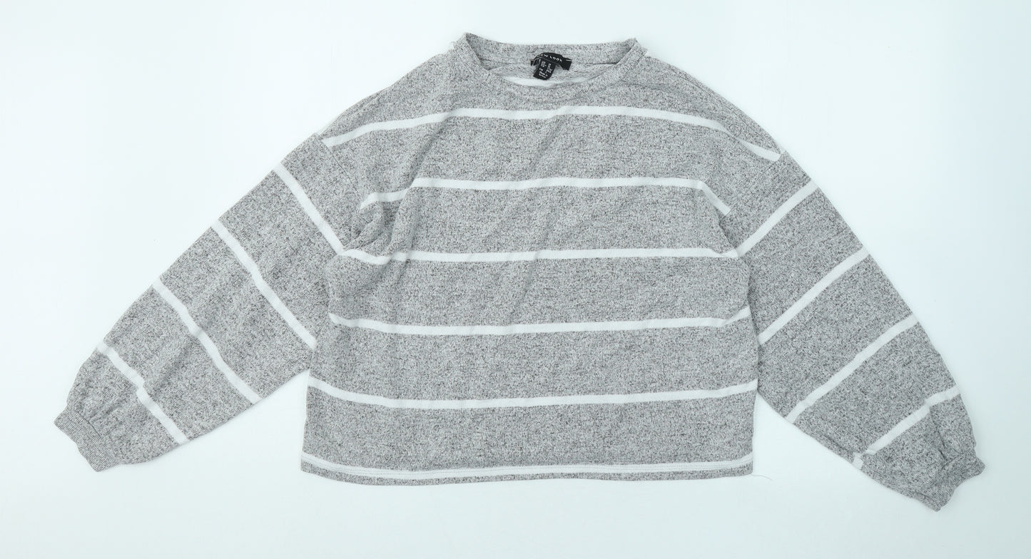 New Look Womens Grey Round Neck Striped Viscose Pullover Jumper Size M