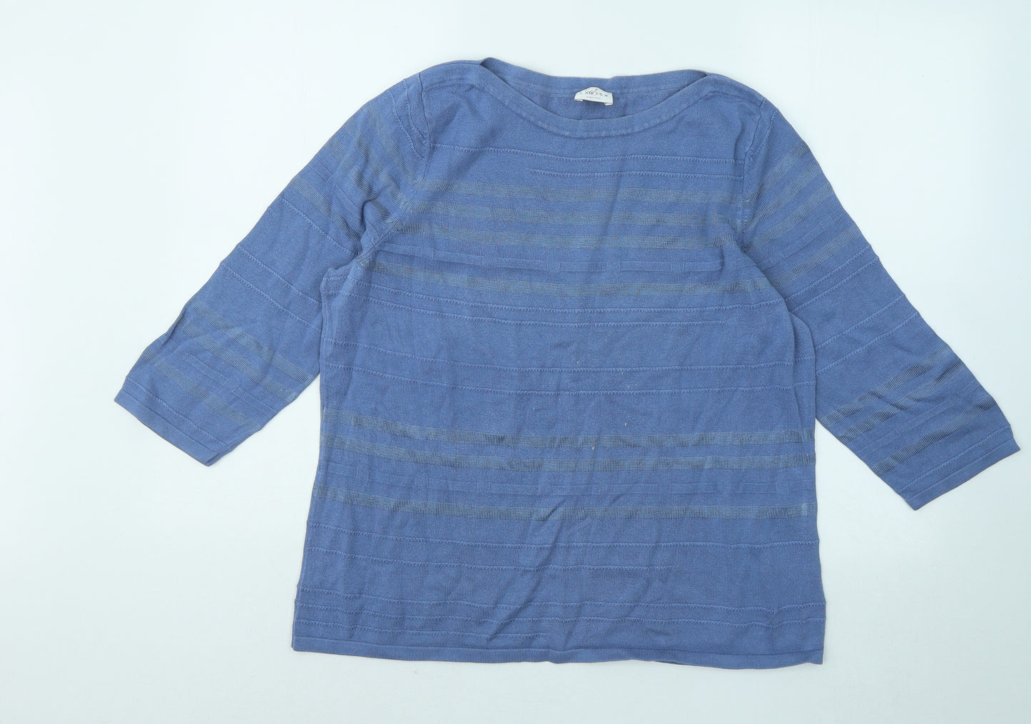 Eastex Womens Blue Round Neck Geometric Cotton Pullover Jumper Size 14