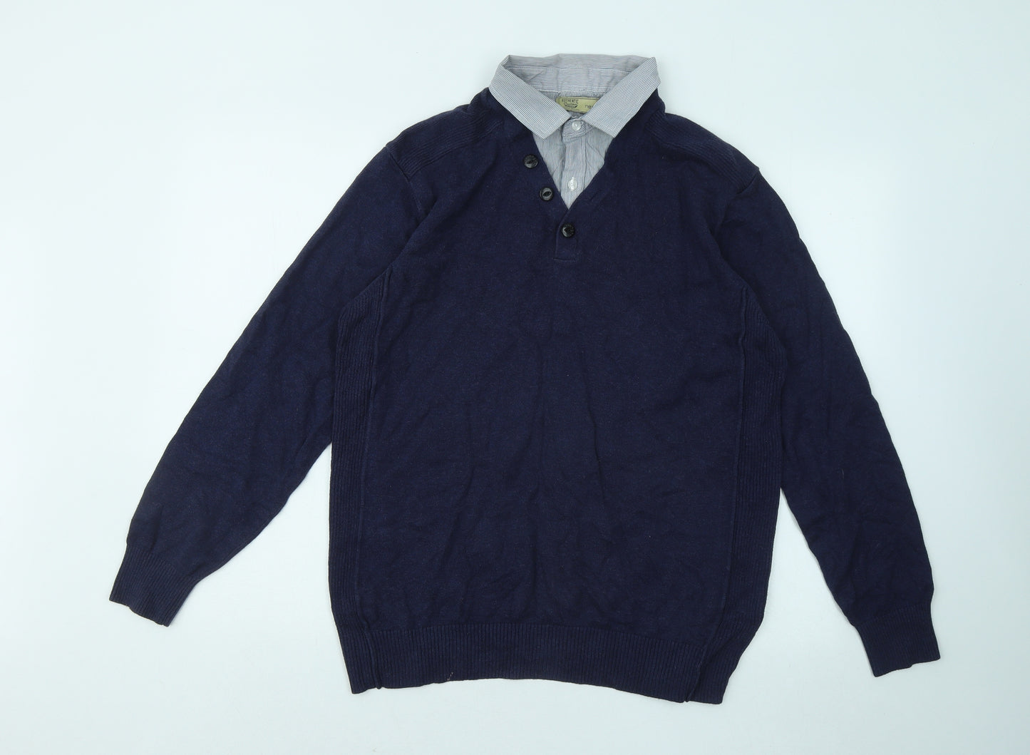 NEXT Womens Blue Collared Cotton Pullover Jumper Size L