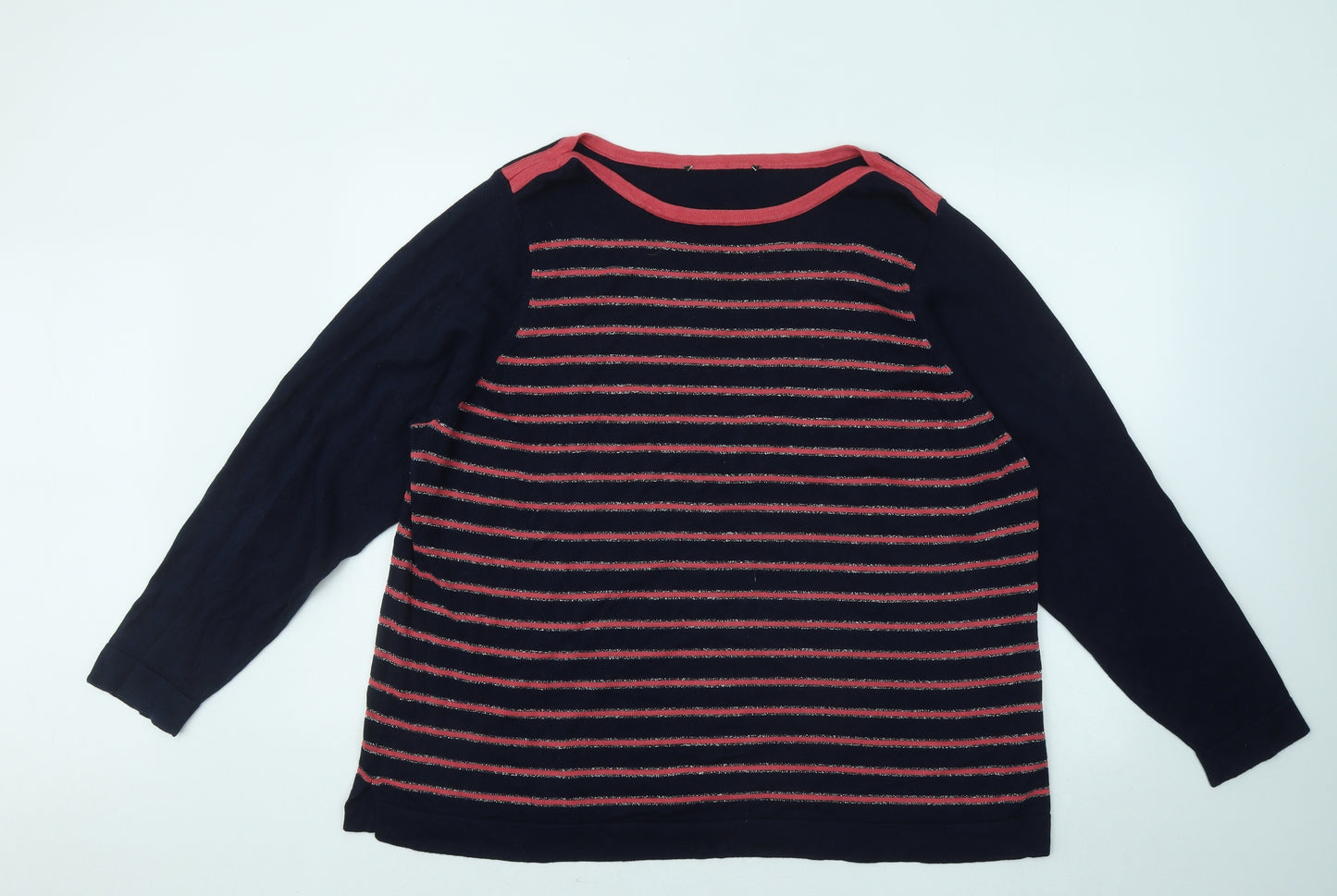 Preworn Womens Blue Round Neck Striped Cotton Pullover Jumper Size 24