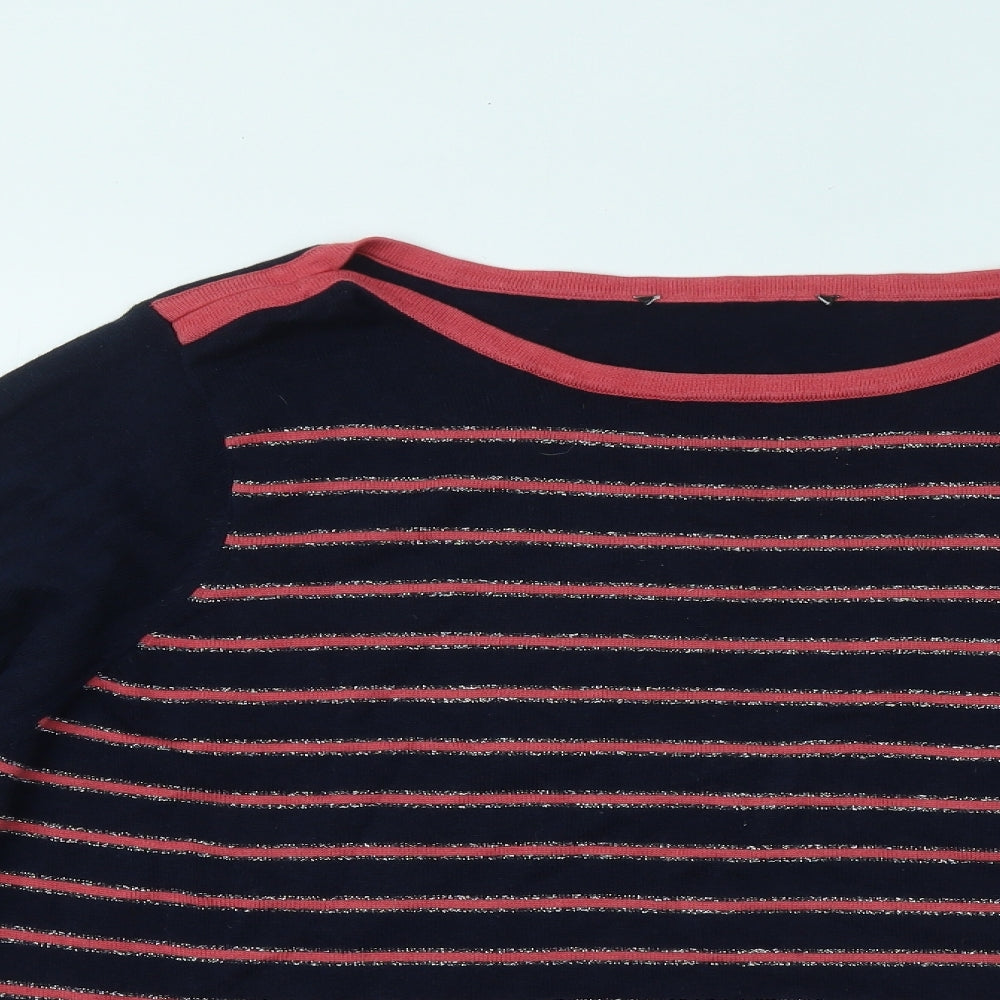 Preworn Womens Blue Round Neck Striped Cotton Pullover Jumper Size 24