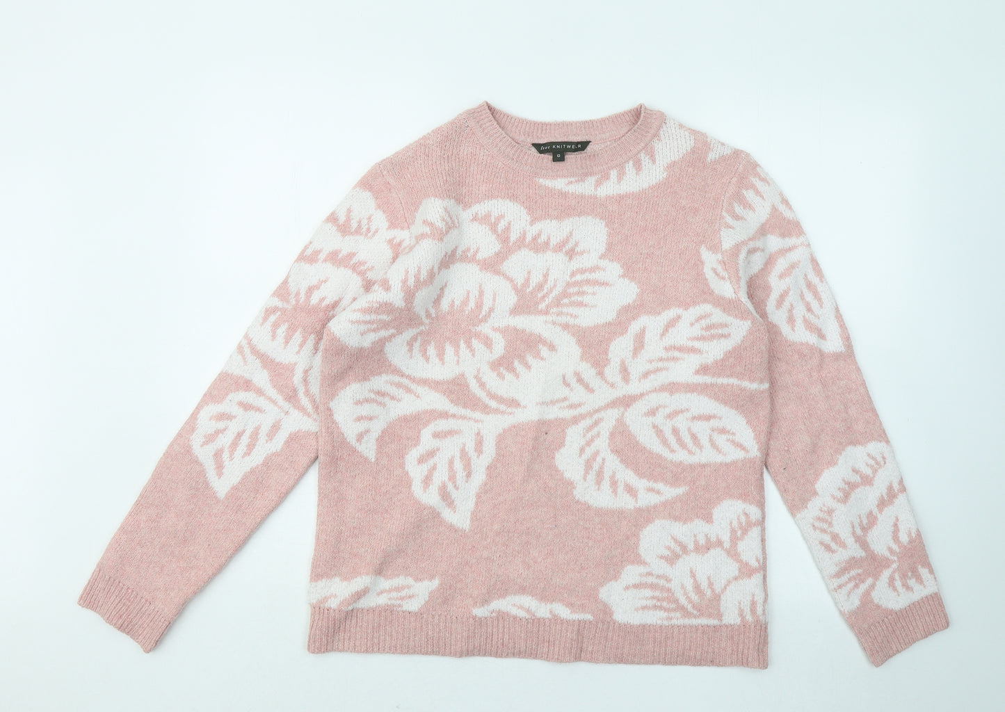 Bonmarché Womens Pink Roll Neck Floral Polyester Pullover Jumper Size 12