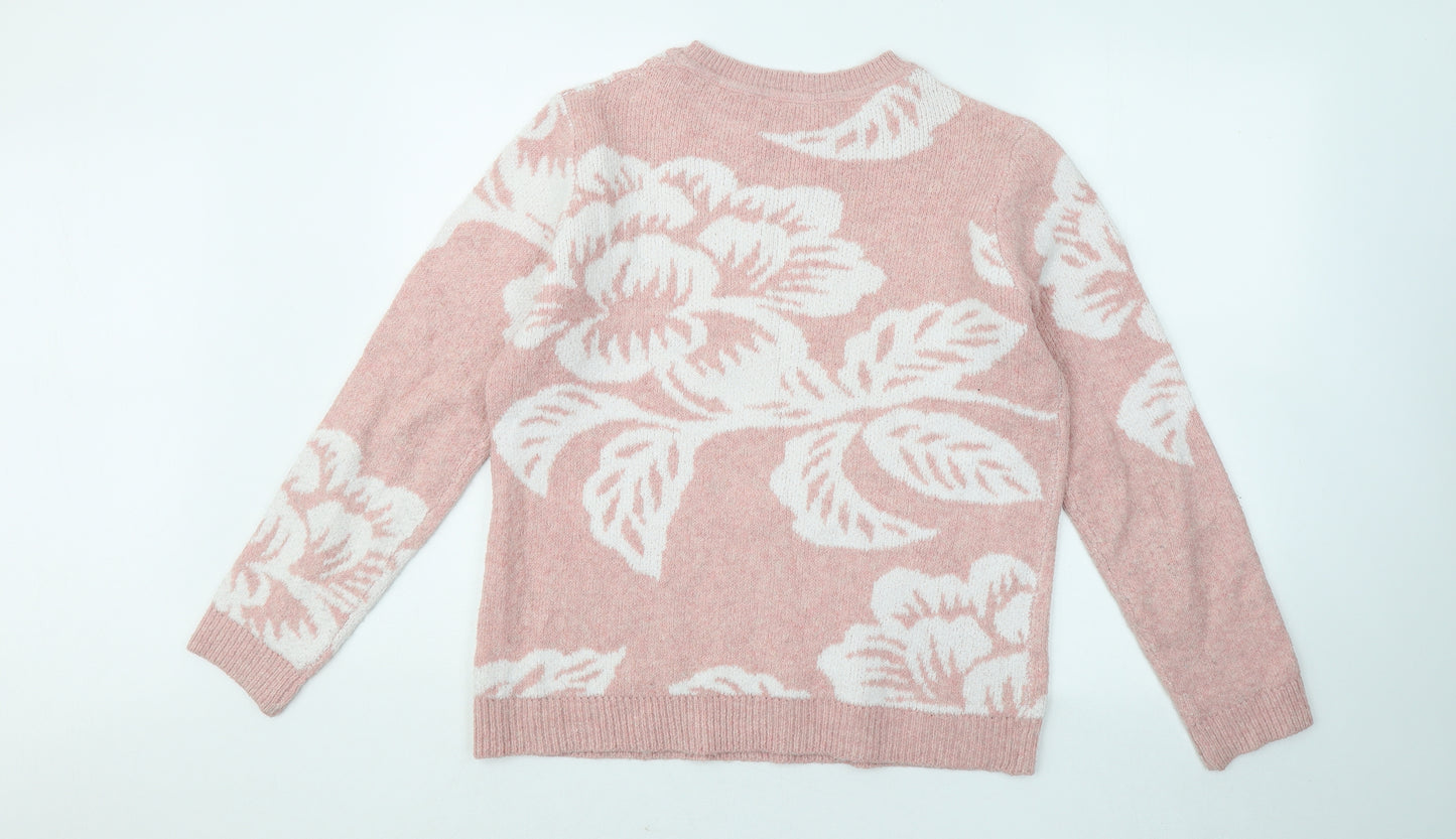 Bonmarché Womens Pink Roll Neck Floral Polyester Pullover Jumper Size 12