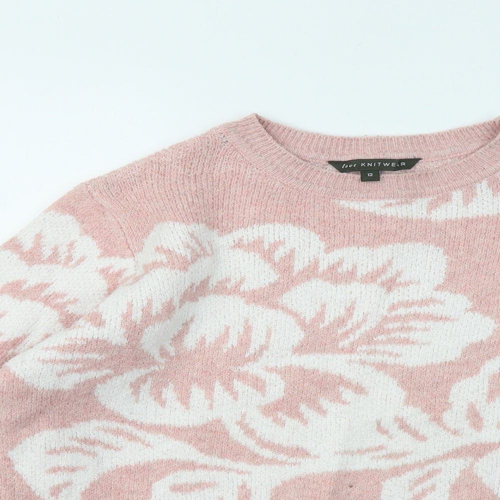 Bonmarché Womens Pink Roll Neck Floral Polyester Pullover Jumper Size 12