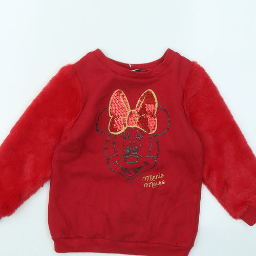 George Girls Red Cotton Pullover Sweatshirt Size 2-3 Years Pullover - Minnie mouse