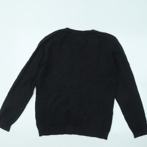 Tommy Hilfiger Womens Black V-Neck Cotton Pullover Jumper Size L