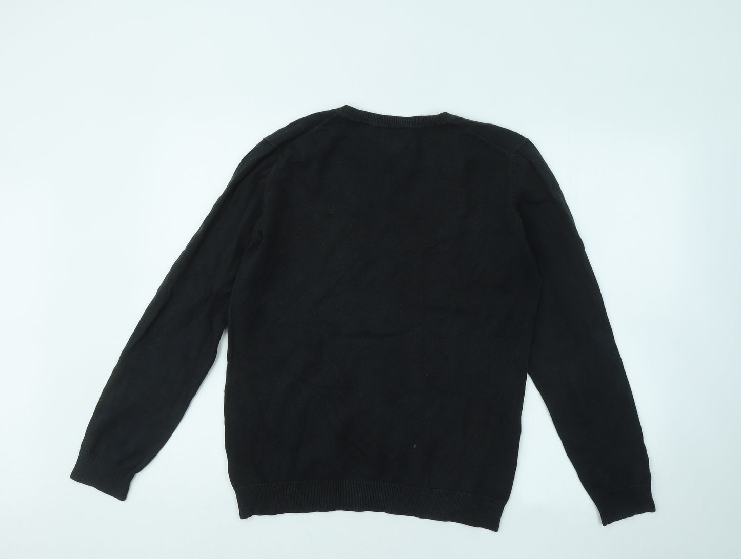 Tommy Hilfiger Womens Black V-Neck Cotton Pullover Jumper Size L