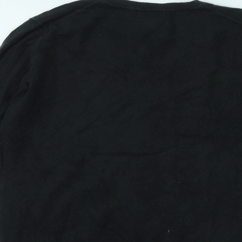 Tommy Hilfiger Womens Black V-Neck Cotton Pullover Jumper Size L