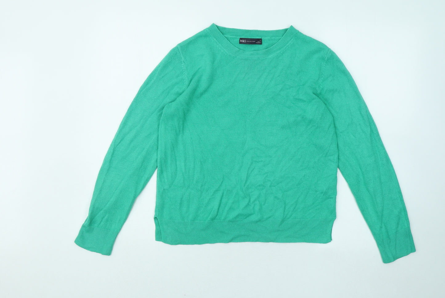 Marks and Spencer Womens Green Round Neck Acrylic Pullover Jumper Size 12