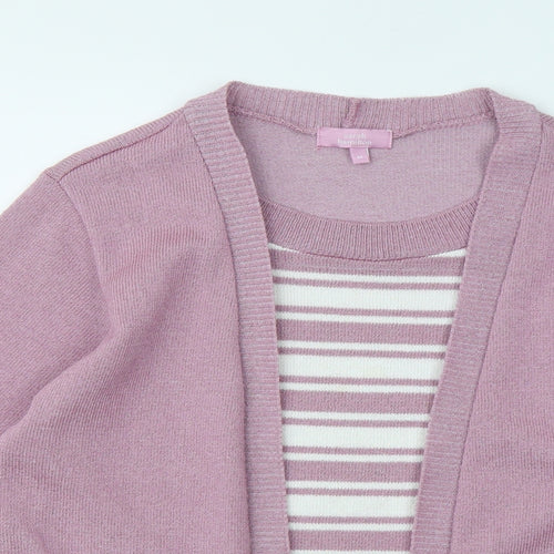 Sarah Hamilton Womens Purple Round Neck Striped Polyester Pullover Jumper Size M